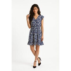 NEW Maurices Floral Ruffle Surplice Dress Navy Blue Womens Size Small